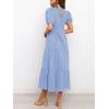 imageZESICA Womens Casual Summer Crew Neck Short Puff Sleeve Smocked High Waist Ruffle Tiered A Line Midi DressBlue