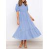 imageZESICA Womens Casual Summer Crew Neck Short Puff Sleeve Smocked High Waist Ruffle Tiered A Line Midi DressBlue