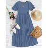 imageZESICA Womens Casual Summer Crew Neck Short Puff Sleeve Smocked High Waist Ruffle Tiered A Line Midi DressDustyblue