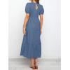 imageZESICA Womens Casual Summer Crew Neck Short Puff Sleeve Smocked High Waist Ruffle Tiered A Line Midi DressDustyblue