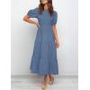 imageZESICA Womens Casual Summer Crew Neck Short Puff Sleeve Smocked High Waist Ruffle Tiered A Line Midi DressDustyblue