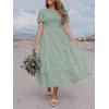 imageZESICA Womens Casual Summer Crew Neck Short Puff Sleeve Smocked High Waist Ruffle Tiered A Line Midi DressDustygreen