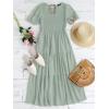 imageZESICA Womens Casual Summer Crew Neck Short Puff Sleeve Smocked High Waist Ruffle Tiered A Line Midi DressDustygreen