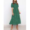imageZESICA Womens Casual Summer Crew Neck Short Puff Sleeve Smocked High Waist Ruffle Tiered A Line Midi DressForestgreen