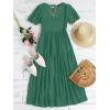 imageZESICA Womens Casual Summer Crew Neck Short Puff Sleeve Smocked High Waist Ruffle Tiered A Line Midi DressForestgreen