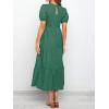 imageZESICA Womens Casual Summer Crew Neck Short Puff Sleeve Smocked High Waist Ruffle Tiered A Line Midi DressForestgreen