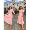 imageZESICA Womens Casual Summer Crew Neck Short Puff Sleeve Smocked High Waist Ruffle Tiered A Line Midi DressLightpink