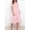 imageZESICA Womens Casual Summer Crew Neck Short Puff Sleeve Smocked High Waist Ruffle Tiered A Line Midi DressLightpink
