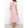 imageZESICA Womens Casual Summer Crew Neck Short Puff Sleeve Smocked High Waist Ruffle Tiered A Line Midi DressLightpink