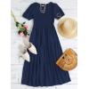 imageZESICA Womens Casual Summer Crew Neck Short Puff Sleeve Smocked High Waist Ruffle Tiered A Line Midi DressNavy