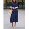 imageZESICA Womens Casual Summer Crew Neck Short Puff Sleeve Smocked High Waist Ruffle Tiered A Line Midi DressNavy