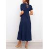 imageZESICA Womens Casual Summer Crew Neck Short Puff Sleeve Smocked High Waist Ruffle Tiered A Line Midi DressNavy