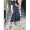 imageZESICA Womens Casual Summer Crew Neck Short Puff Sleeve Smocked High Waist Ruffle Tiered A Line Midi DressNavy