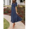 imageZESICA Womens Casual Summer Crew Neck Short Puff Sleeve Smocked High Waist Ruffle Tiered A Line Midi DressNavy