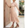 imageZESICA Womens Casual Summer Crew Neck Short Puff Sleeve Smocked High Waist Ruffle Tiered A Line Midi DressPink