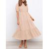imageZESICA Womens Casual Summer Crew Neck Short Puff Sleeve Smocked High Waist Ruffle Tiered A Line Midi DressPink