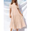 imageZESICA Womens Casual Summer Crew Neck Short Puff Sleeve Smocked High Waist Ruffle Tiered A Line Midi DressPink