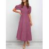 imageZESICA Womens Casual Summer Crew Neck Short Puff Sleeve Smocked High Waist Ruffle Tiered A Line Midi DressPlum