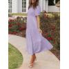 imageZESICA Womens Casual Summer Crew Neck Short Puff Sleeve Smocked High Waist Ruffle Tiered A Line Midi DressPurple