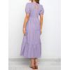imageZESICA Womens Casual Summer Crew Neck Short Puff Sleeve Smocked High Waist Ruffle Tiered A Line Midi DressPurple