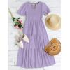 imageZESICA Womens Casual Summer Crew Neck Short Puff Sleeve Smocked High Waist Ruffle Tiered A Line Midi DressPurple