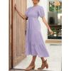 imageZESICA Womens Casual Summer Crew Neck Short Puff Sleeve Smocked High Waist Ruffle Tiered A Line Midi DressPurple