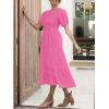 imageZESICA Womens Casual Summer Crew Neck Short Puff Sleeve Smocked High Waist Ruffle Tiered A Line Midi DressRose