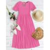 imageZESICA Womens Casual Summer Crew Neck Short Puff Sleeve Smocked High Waist Ruffle Tiered A Line Midi DressRose