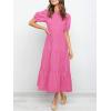 imageZESICA Womens Casual Summer Crew Neck Short Puff Sleeve Smocked High Waist Ruffle Tiered A Line Midi DressRose