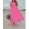imageZESICA Womens Casual Summer Crew Neck Short Puff Sleeve Smocked High Waist Ruffle Tiered A Line Midi DressRose