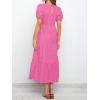 imageZESICA Womens Casual Summer Crew Neck Short Puff Sleeve Smocked High Waist Ruffle Tiered A Line Midi DressRose