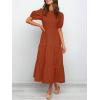 imageZESICA Womens Casual Summer Crew Neck Short Puff Sleeve Smocked High Waist Ruffle Tiered A Line Midi DressRust