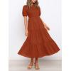 imageZESICA Womens Casual Summer Crew Neck Short Puff Sleeve Smocked High Waist Ruffle Tiered A Line Midi DressRust
