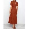 imageZESICA Womens Casual Summer Crew Neck Short Puff Sleeve Smocked High Waist Ruffle Tiered A Line Midi DressRust