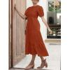 imageZESICA Womens Casual Summer Crew Neck Short Puff Sleeve Smocked High Waist Ruffle Tiered A Line Midi DressRust