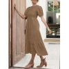 imageZESICA Womens Casual Summer Crew Neck Short Puff Sleeve Smocked High Waist Ruffle Tiered A Line Midi DressTan