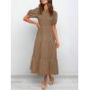 imageZESICA Womens Casual Summer Crew Neck Short Puff Sleeve Smocked High Waist Ruffle Tiered A Line Midi DressTan