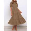 imageZESICA Womens Casual Summer Crew Neck Short Puff Sleeve Smocked High Waist Ruffle Tiered A Line Midi DressTan