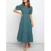 imageZESICA Womens Casual Summer Crew Neck Short Puff Sleeve Smocked High Waist Ruffle Tiered A Line Midi DressTeal