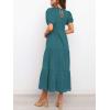 imageZESICA Womens Casual Summer Crew Neck Short Puff Sleeve Smocked High Waist Ruffle Tiered A Line Midi DressTeal