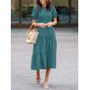 imageZESICA Womens Casual Summer Crew Neck Short Puff Sleeve Smocked High Waist Ruffle Tiered A Line Midi DressTeal