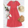 imageZESICA Womens Casual Summer Crew Neck Short Puff Sleeve Smocked High Waist Ruffle Tiered A Line Midi DressWatermelon