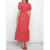 imageZESICA Womens Casual Summer Crew Neck Short Puff Sleeve Smocked High Waist Ruffle Tiered A Line Midi DressWatermelon