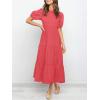 imageZESICA Womens Casual Summer Crew Neck Short Puff Sleeve Smocked High Waist Ruffle Tiered A Line Midi DressWatermelon