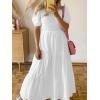 imageZESICA Womens Casual Summer Crew Neck Short Puff Sleeve Smocked High Waist Ruffle Tiered A Line Midi DressWhite
