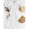 imageZESICA Womens Casual Summer Crew Neck Short Puff Sleeve Smocked High Waist Ruffle Tiered A Line Midi DressWhite