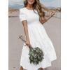 imageZESICA Womens Casual Summer Crew Neck Short Puff Sleeve Smocked High Waist Ruffle Tiered A Line Midi DressWhite