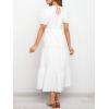 imageZESICA Womens Casual Summer Crew Neck Short Puff Sleeve Smocked High Waist Ruffle Tiered A Line Midi DressWhite