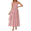imageZESICA Womens 2025 Summer Boho Sleeveless Midi Dress Scoop Neck Ruffle Tiered Layered Swing Long Beach Vacation DressesPink