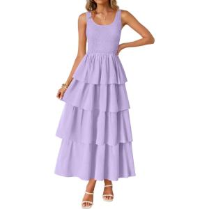 imageZESICA Womens 2025 Summer Boho Sleeveless Midi Dress Scoop Neck Ruffle Tiered Layered Swing Long Beach Vacation DressesPurple